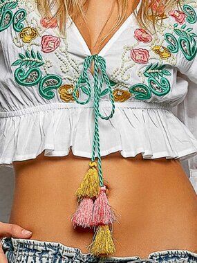 OL Floral Embroidered Cropped Blouse